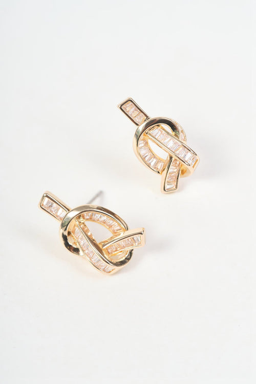 Gold Clear Diamante Knot Stud Earrings