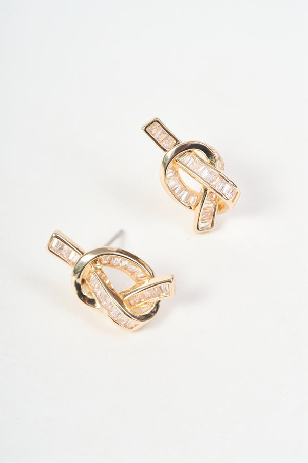 Carraig Donn Gold Clear Diamante Knot Stud Earrings