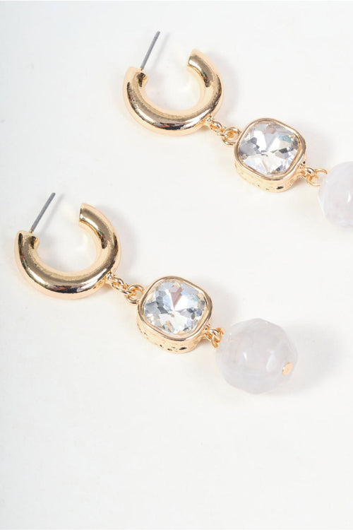 Carraig Donn Gold Clear Diamante & White Stone Drop Hoop Earrings