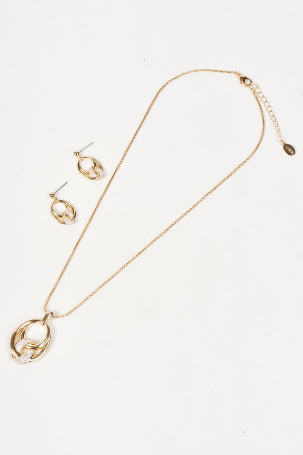 Carraig Donn Gold Clear Rhinestone Double Loop Drop Earrings