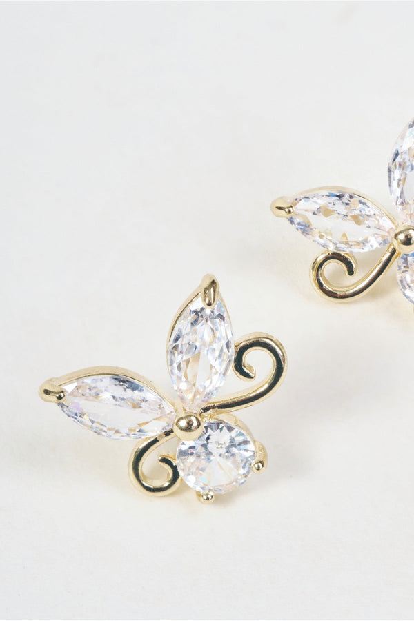 Carraig Donn Gold Clear Stone Butterfly Stud Earrings