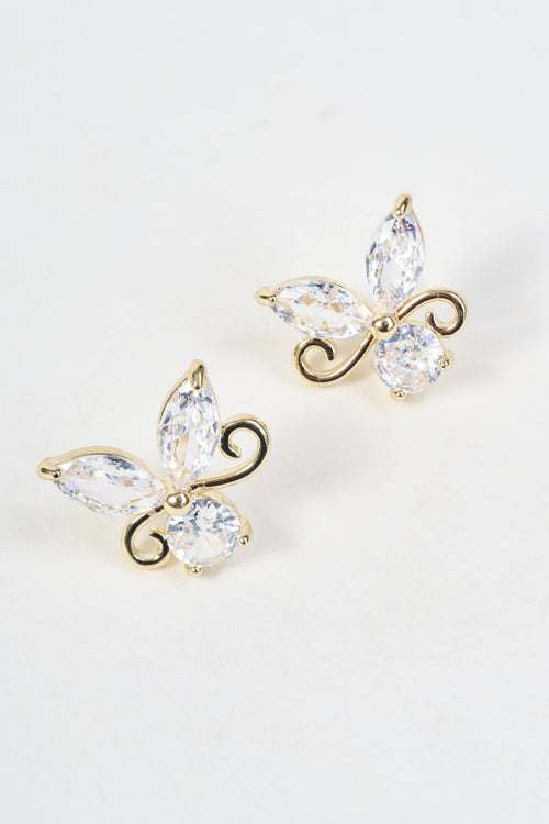Gold Clear Stone Butterfly Stud Earrings