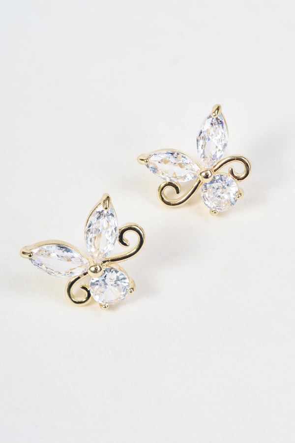 Carraig Donn Gold Clear Stone Butterfly Stud Earrings