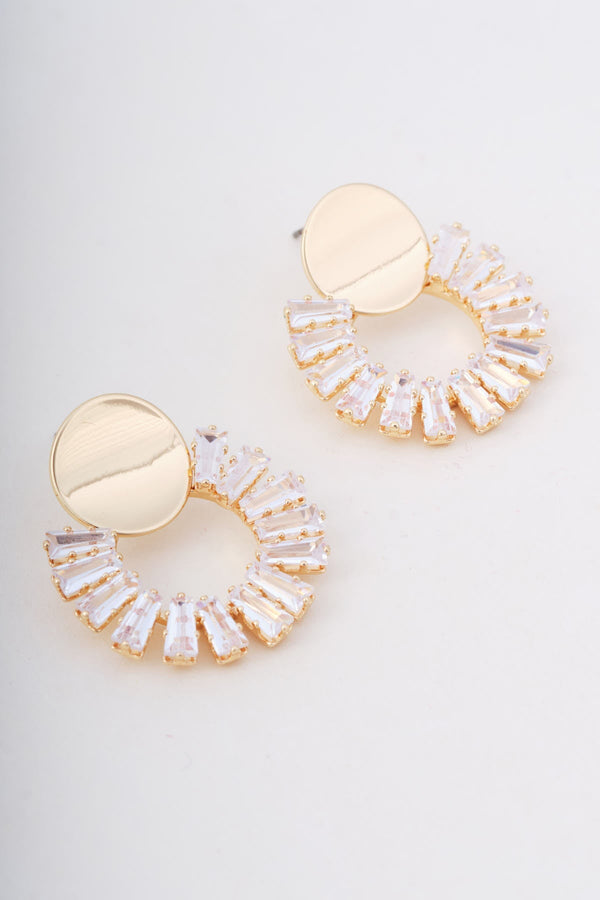 Carraig Donn Gold Clear Stone Circle Stud Earrings