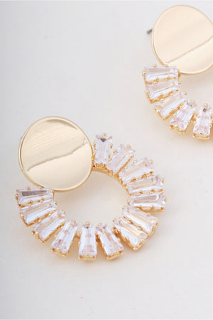 Carraig Donn Gold Clear Stone Circle Stud Earrings