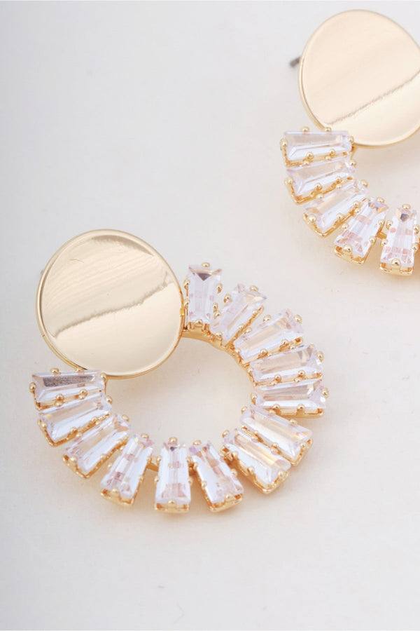 Carraig Donn Gold Clear Stone Circle Stud Earrings