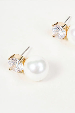 Carraig Donn Gold Clear Stone & Faux Pearl Stud Earrings