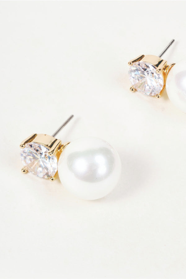 Carraig Donn Gold Clear Stone & Faux Pearl Stud Earrings