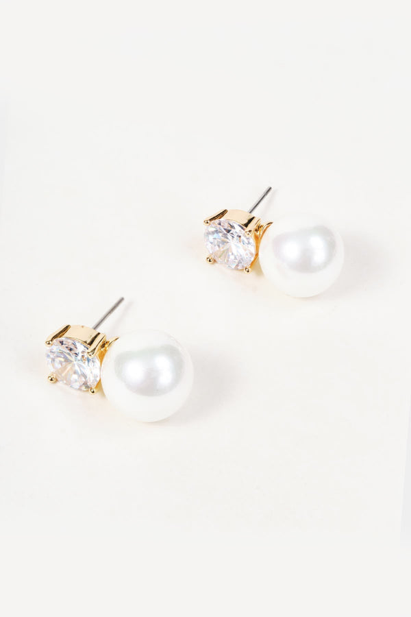 Carraig Donn Gold Clear Stone & Faux Pearl Stud Earrings