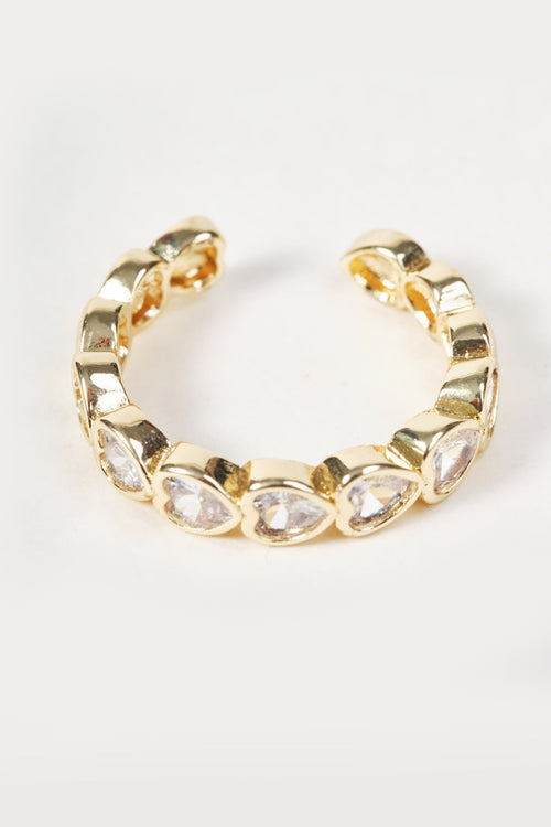 Gold Clear Stone Heart Cut Open Eternity Ring