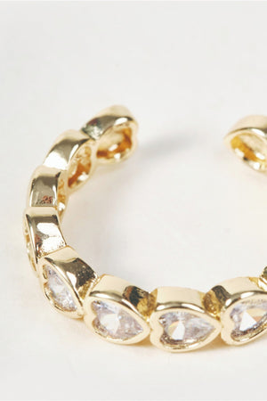 Carraig Donn Gold Clear Stone Heart Cut Open Eternity Ring