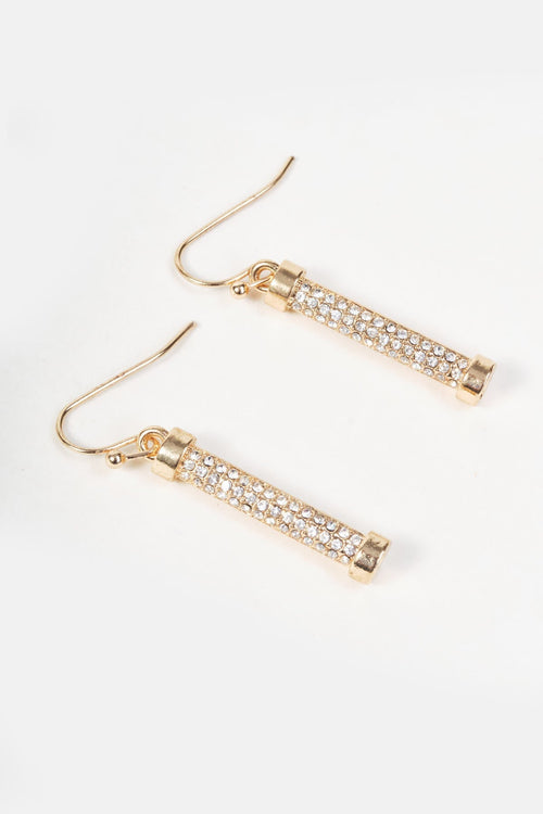 Gold Clear Stone Micro Pave Column Drop Earrings