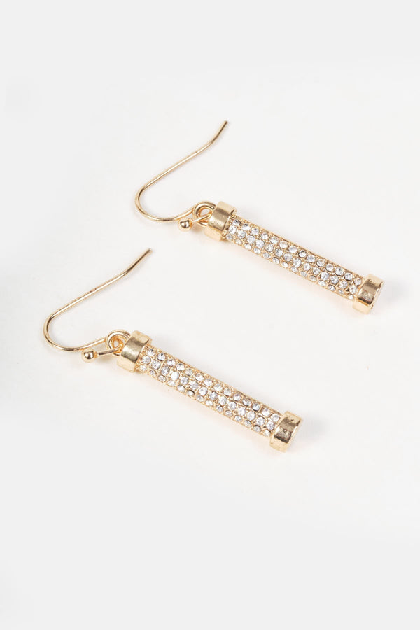 Carraig Donn Gold Clear Stone Micro Pave Column Drop Earrings