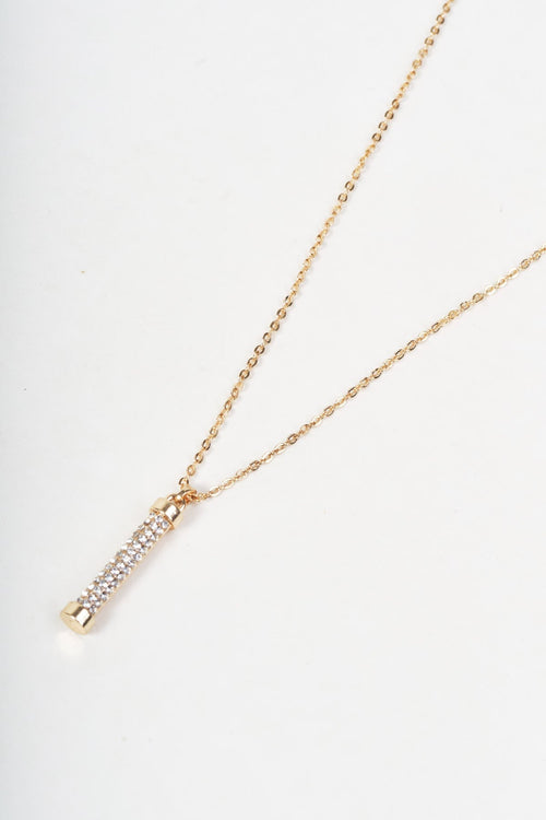 Gold Clear Stone Micro Pave Column Pendant Necklace