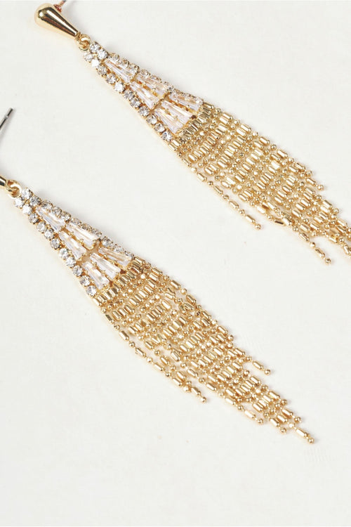 Carraig Donn Gold Clear Stone Micro Pave Detail Fringe Drop Earrings