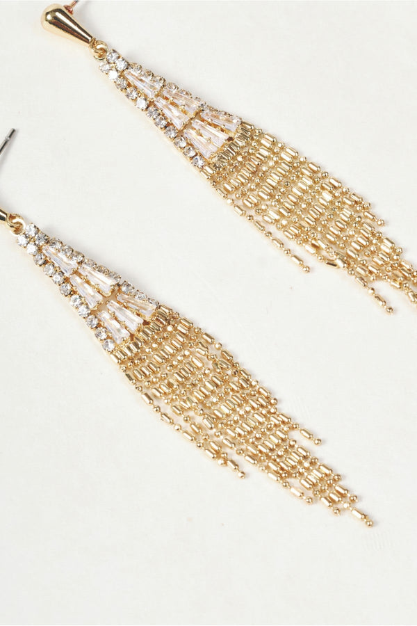 Carraig Donn Gold Clear Stone Micro Pave Detail Fringe Drop Earrings
