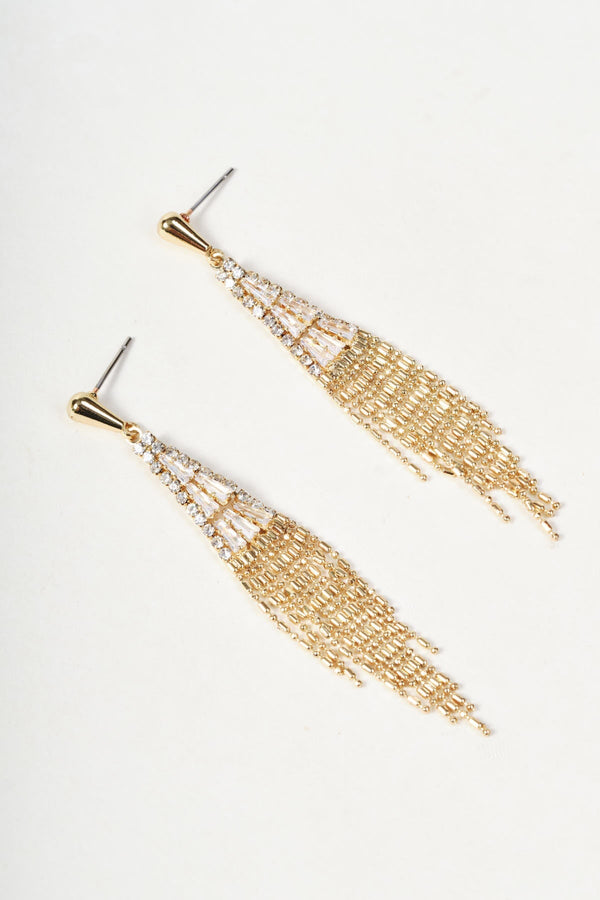 Carraig Donn Gold Clear Stone Micro Pave Detail Fringe Drop Earrings