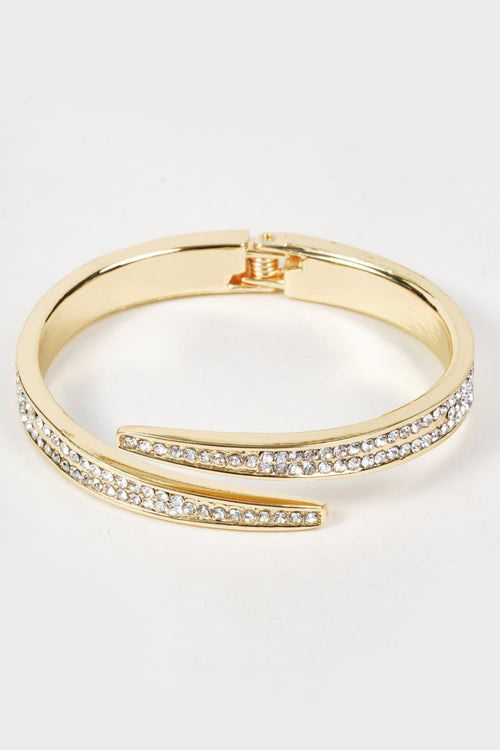 Gold Clear Stone Micro Pave Setting Wrap Bangle Bracelet