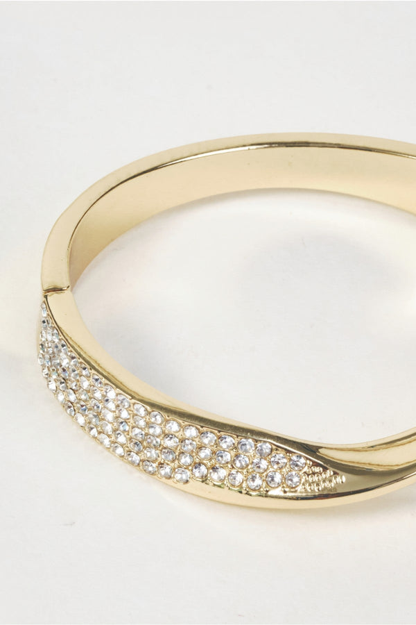 Carraig Donn Gold & Clear Stone Micro Pave Twist Bangle Bracelet