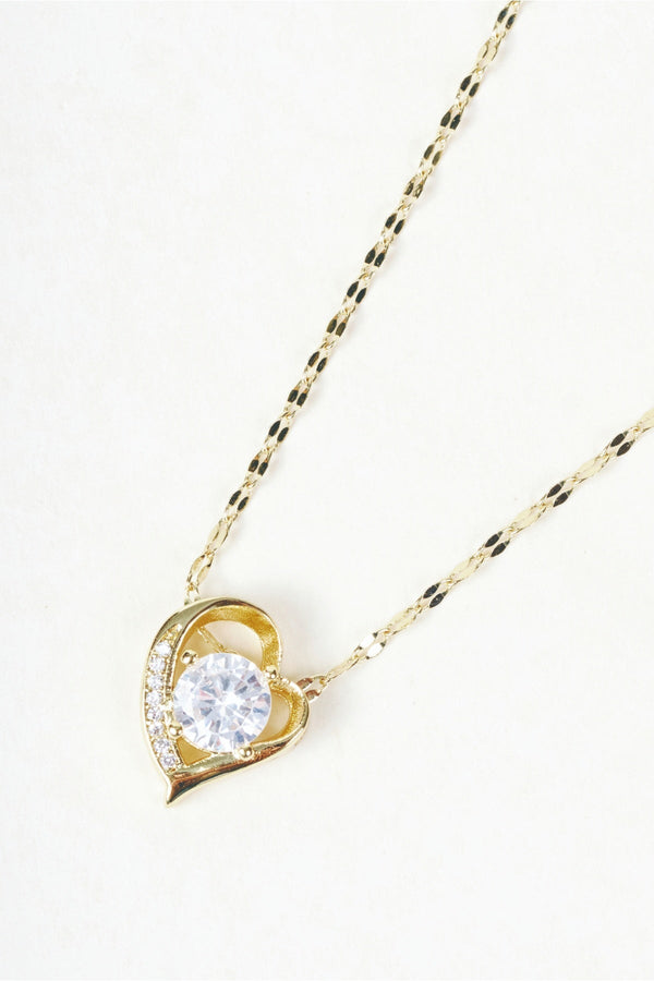 Carraig Donn Gold & Clear Stone Open Heart Lip Chain Pendant Necklace