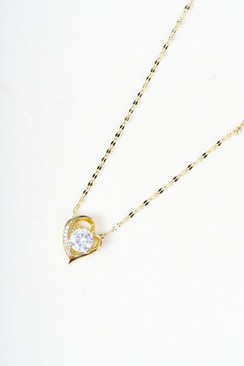 Gold & Clear Stone Open Heart Lip Chain Pendant Necklace