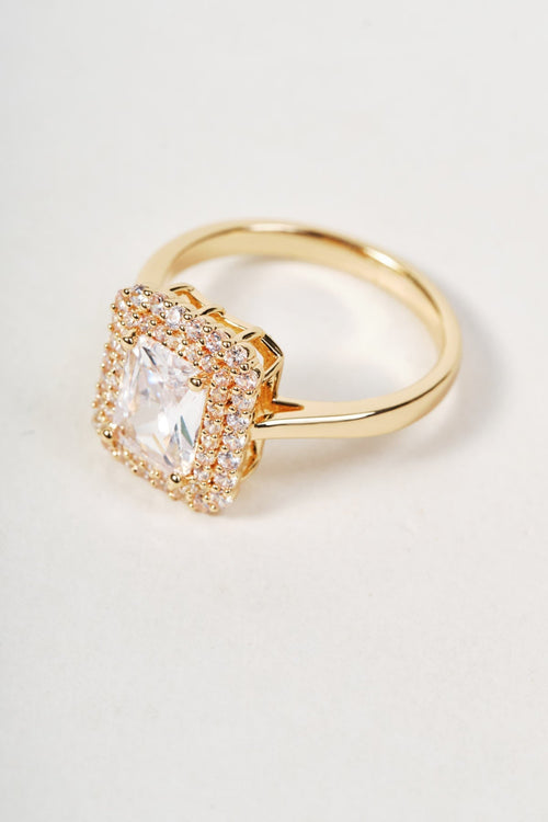 Gold Clear Stone Square Cut Size 7 Ring