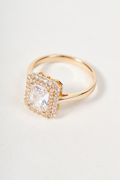 Gold Clear Stone Square Cut Size 8 Ring