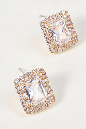 Carraig Donn Gold Clear Stone Square Cut Stud Earrings