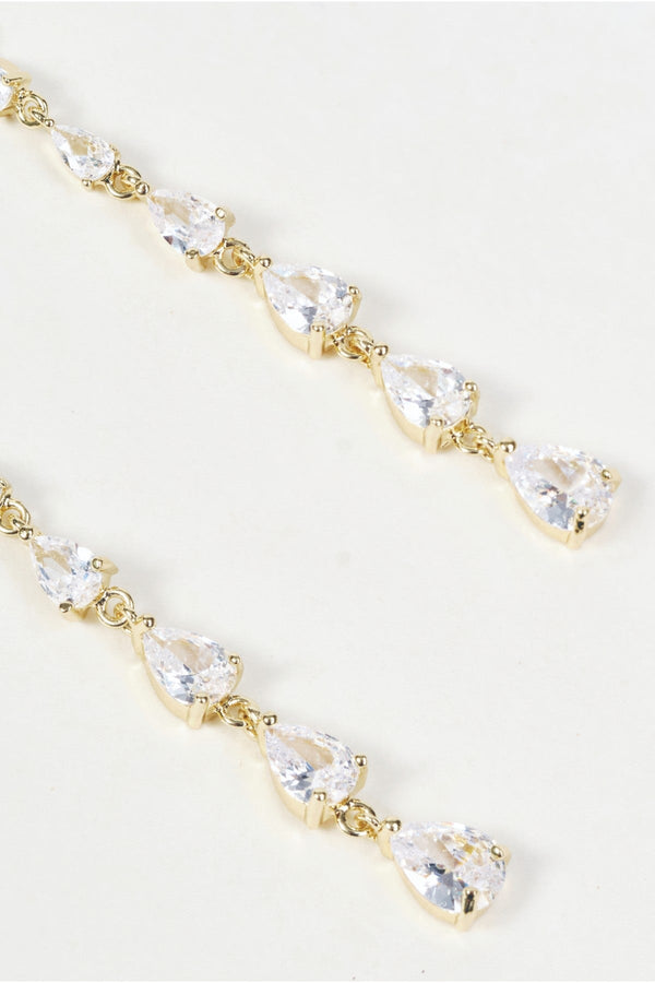 Carraig Donn Gold & Clear Stone Teardrop Long Drop Earrings