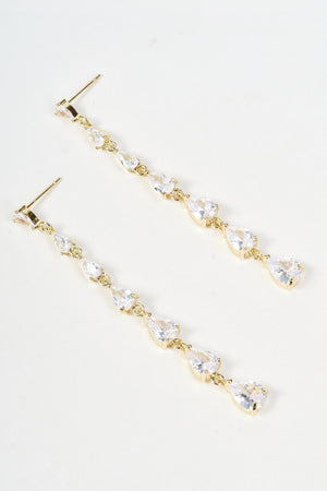 Carraig Donn Gold & Clear Stone Teardrop Long Drop Earrings