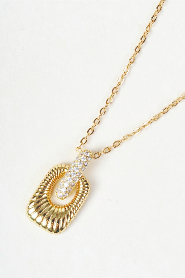 Carraig Donn Gold & Clear Stones Ribbed Rectangle Pendant Necklace
