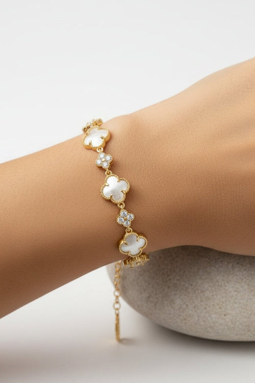 Gold Clover Clear Crystal Bracelet