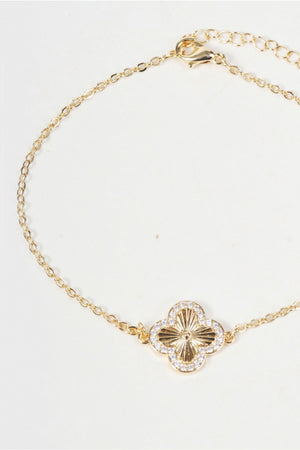 Carraig Donn Gold Clover Clear Micro Pave Chain Bracelet