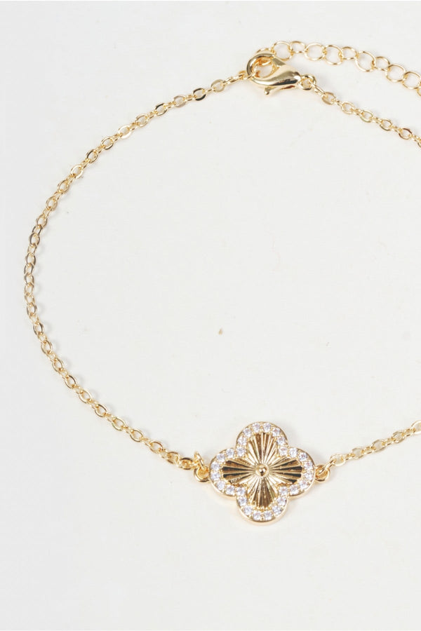 Carraig Donn Gold Clover Clear Micro Pave Chain Bracelet