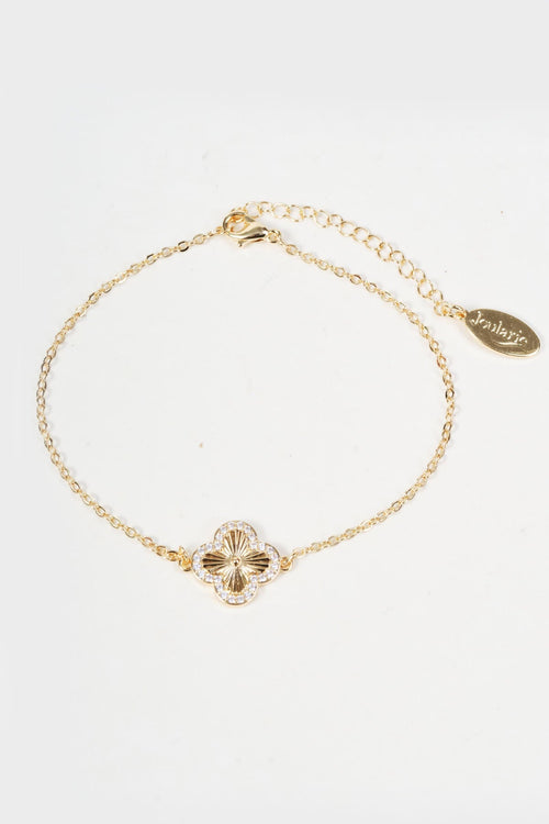 Gold Clover Clear Micro Pave Chain Bracelet