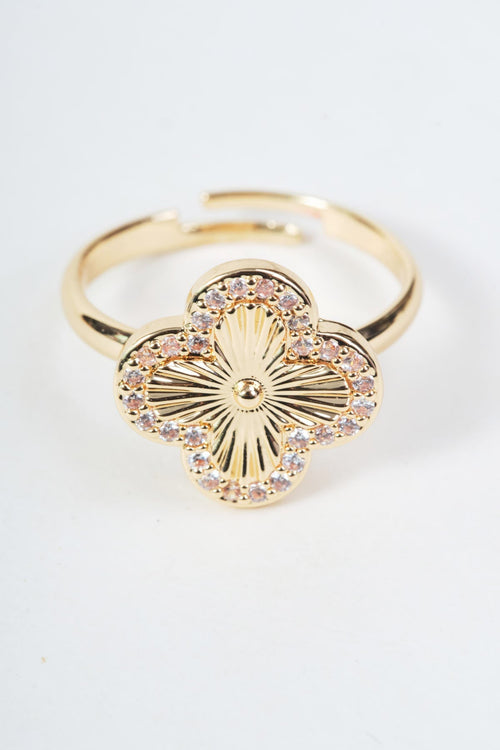 Gold Clover Clear Micro Pave Open Ring