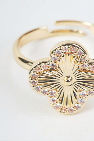 Carraig Donn Gold Clover Clear Micro Pave Open Ring