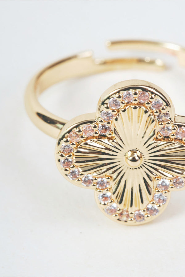 Carraig Donn Gold Clover Clear Micro Pave Open Ring