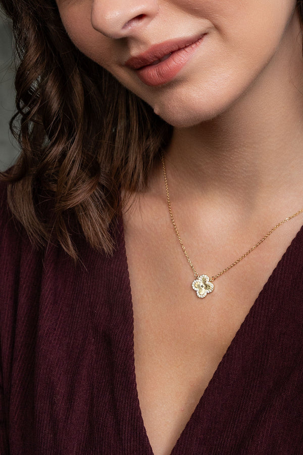 Carraig Donn Gold Clover Clear Micro Pave Pendant Necklace
