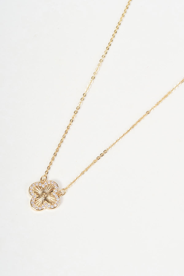 Carraig Donn Gold Clover Clear Micro Pave Pendant Necklace