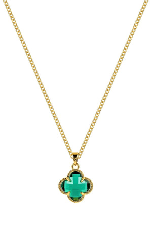 Carraig Donn Gold Clover Emerald Pendant Necklace