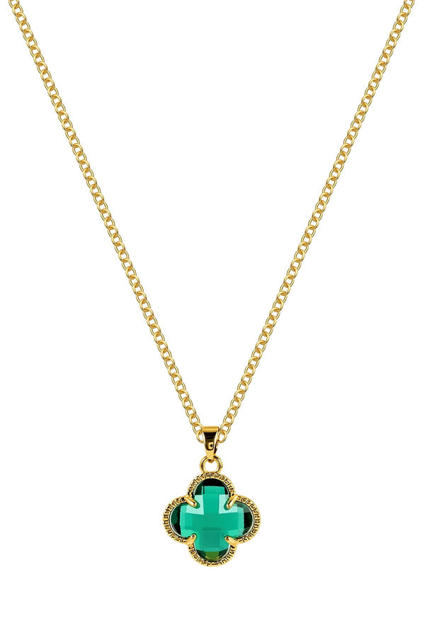 Carraig Donn Gold Clover Emerald Pendant Necklace
