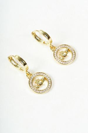 Carraig Donn Gold Diamante Claddagh Drop Hoop Earrings