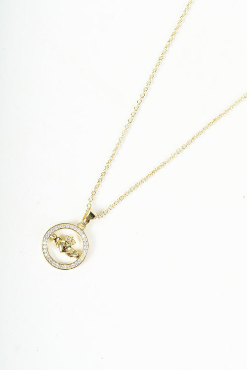 Gold Diamante Claddagh Pendant Necklace