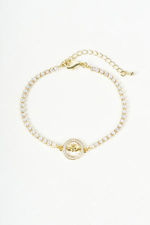 Carraig Donn Gold Diamante Claddagh Pendant Tennis Bracelet