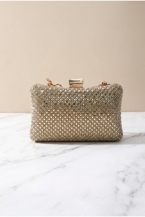 Gold Diamante Lattice Clutch Bag
