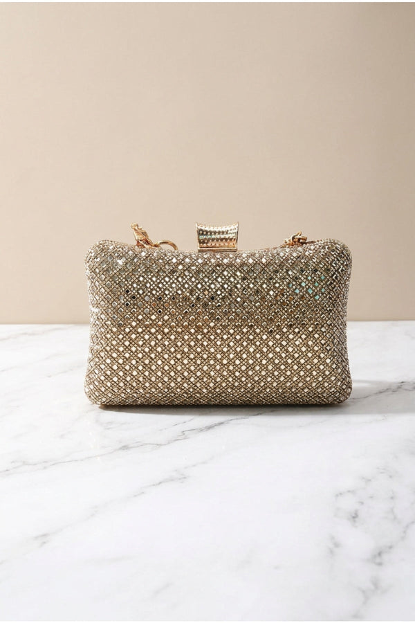 Carraig Donn Gold Diamante Lattice Clutch Bag