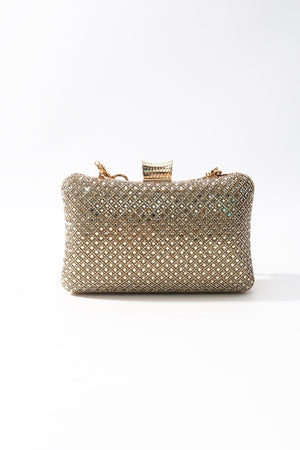 Carraig Donn Gold Diamante Lattice Clutch Bag