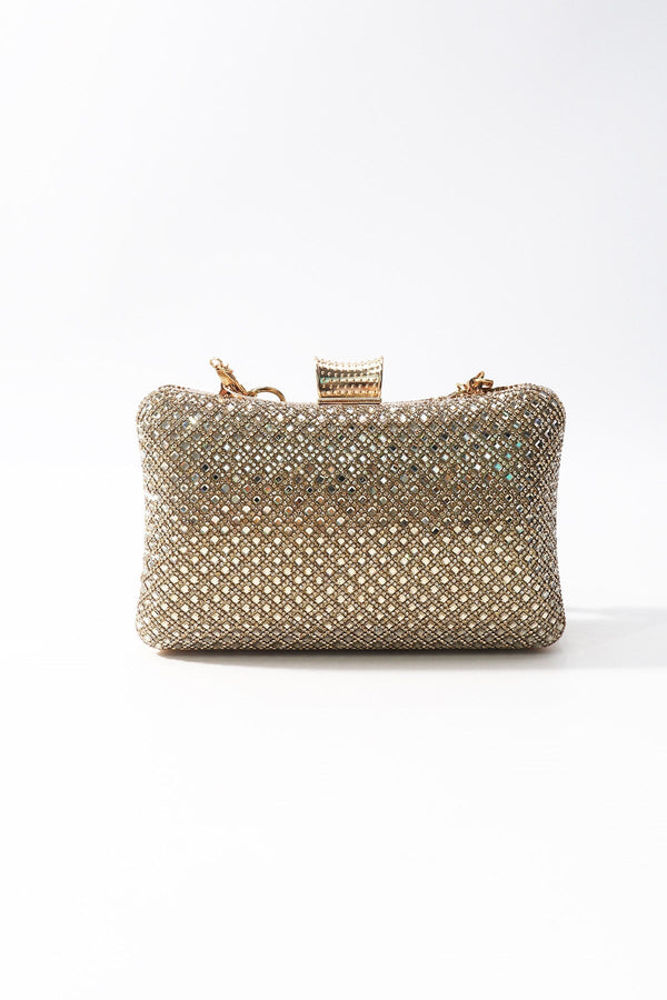 Carraig Donn Gold Diamante Lattice Clutch Bag