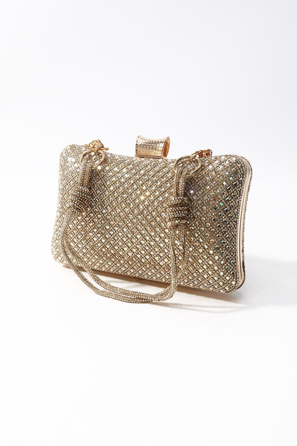 Carraig Donn Gold Diamante Lattice Clutch Bag